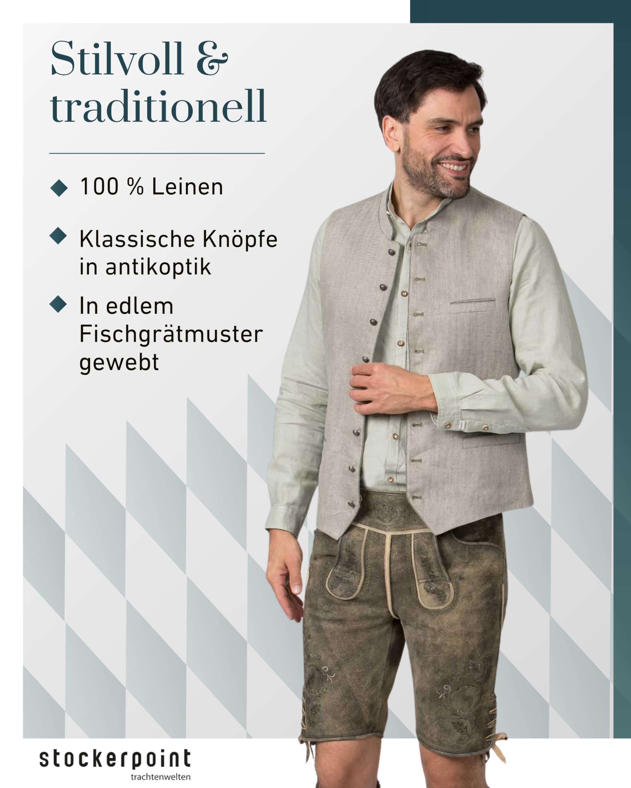 Bergfeuer Stockerpoint Herren Trachtenweste Lucio I Größen 44-60 I Traditionelle & hochwertige Weste mit verstellbarem Riegel I Perfekt für Trachten & Festlichkeiten