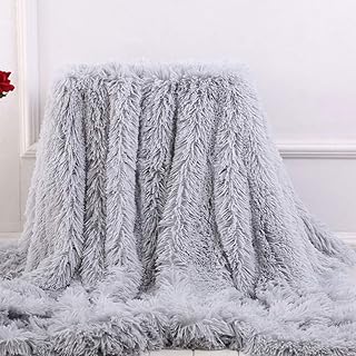 Oceanheart Manta de Pelo Largo Suave para Sofá Imitación Piel Sintética Cubrecamas (Gris, 160 * 200CM)