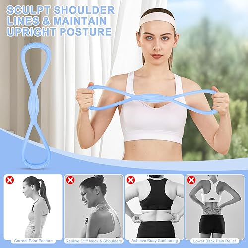 Miniatura 4 de Banda de Resistencia Figura 8: Bandas de Resistencia con Asas para Entrenar - Bandas de Resistencia en Forma de 8 para Mujeres - Bandas de Ejercicio