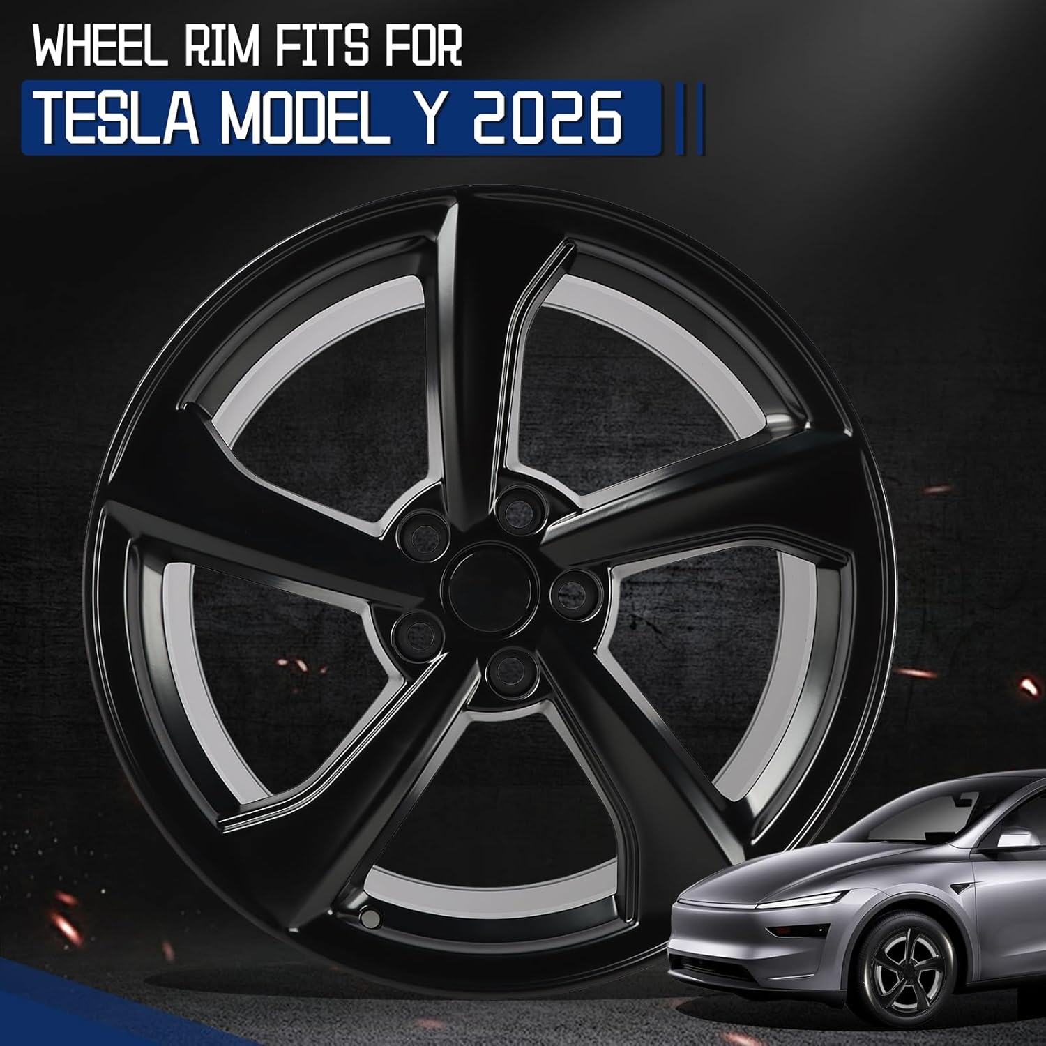 New Replacement Rim 19" x 9.5" Single Black Aluminum Alloy Wheel Rims Fit for Tesla Model Y 2026, Direct Fit and OE Stock Specs, 94271 Aluminum Wheel Rim 19 x 9.5 Inch