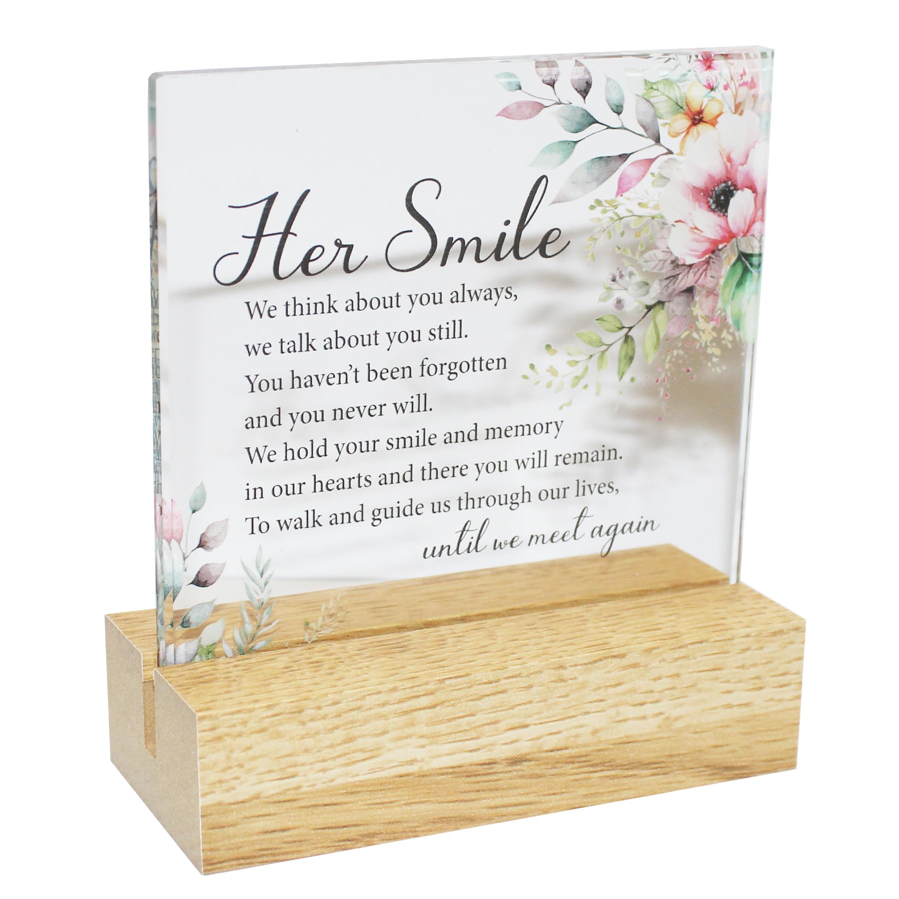 Memorial Glass Plaque on a Wooden Base - Her Smile