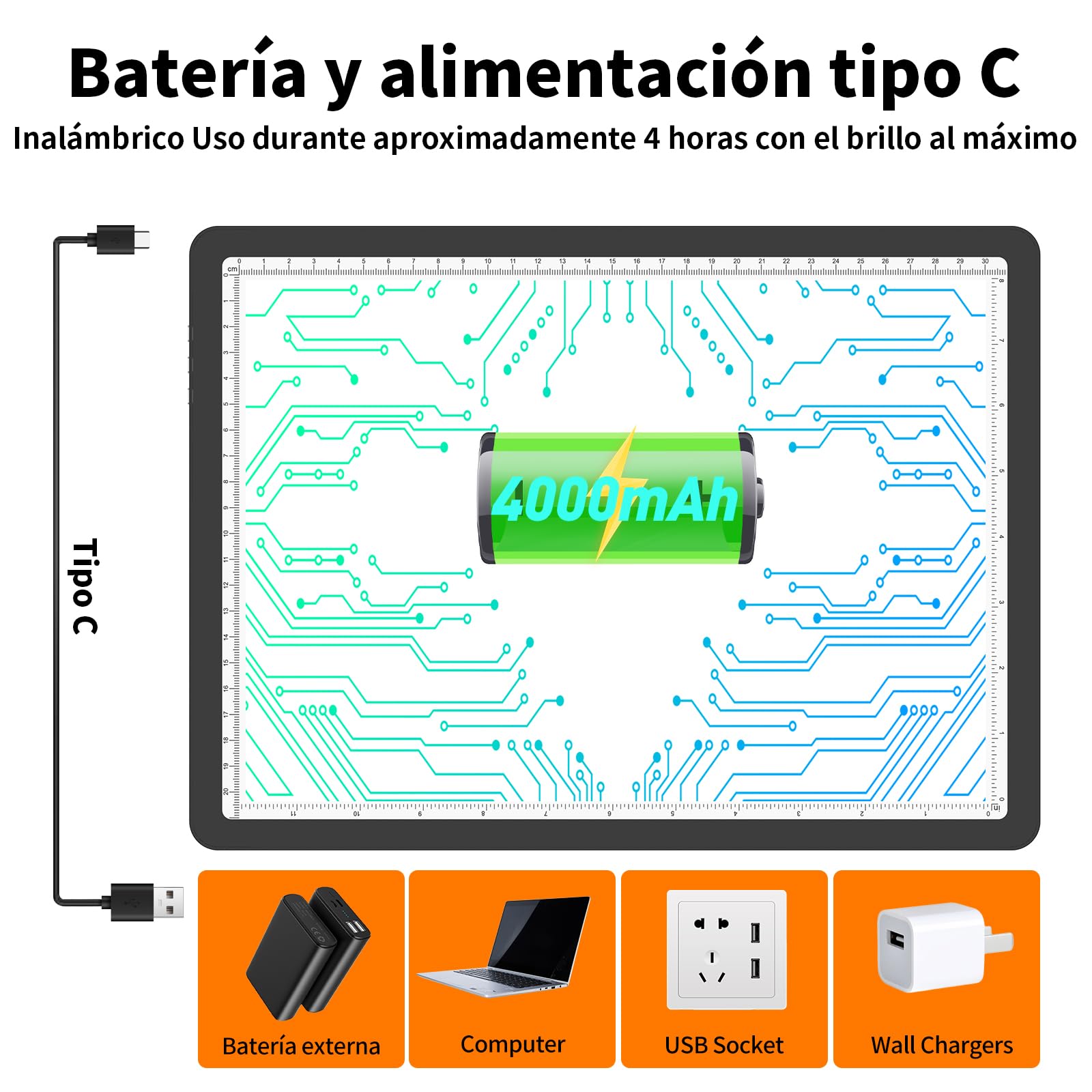 TOHETO Mesa luminosa A4 con bolsillo para pintura de diamantes, caja de luz recargable ultrabrillante para dibujar, almohadilla de luz LED recargable para trazar, placa de luz inalámbrica (negro)