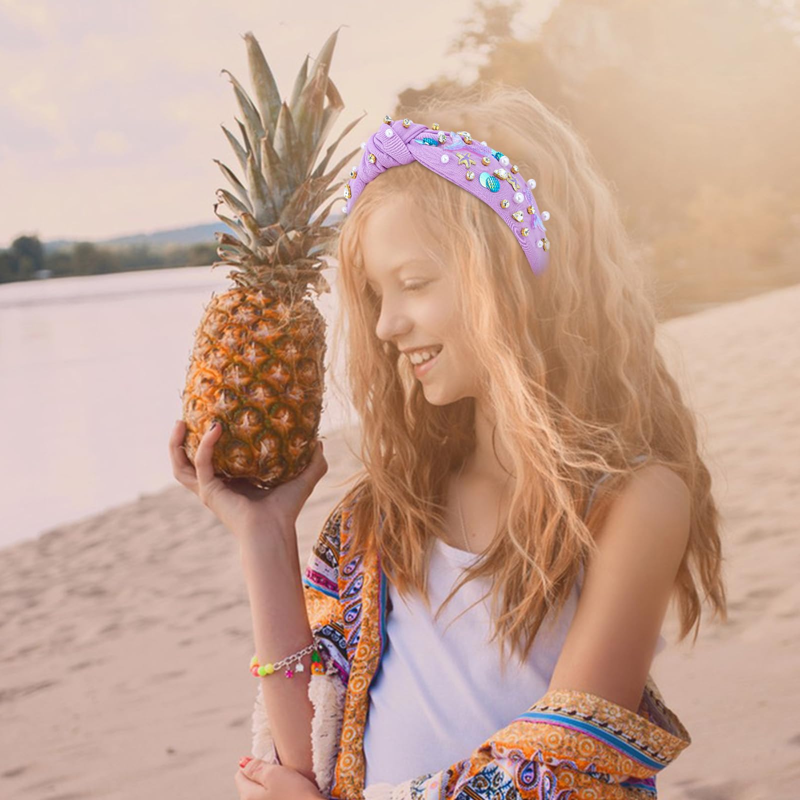 Starfish Pearl & Rhinestone Headband Beach Wedding Headband with Starfish and Shells - Cassandra  main image 2