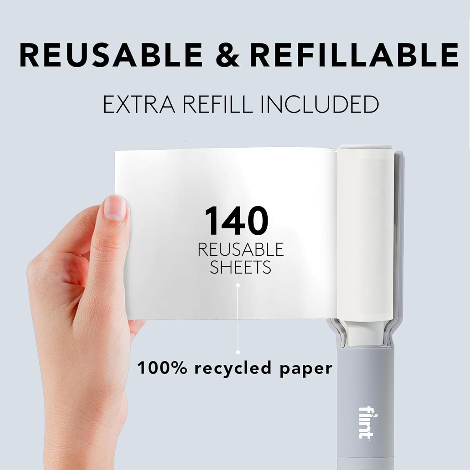 Flint Plus XL Retractable Lint Remover & Pet Hair Roller for Clothes – Refillable & Reusable Lint Roller with 140 Extra Sticky Tear-Off Sheets – Value Pack, Light Grey - Image 7