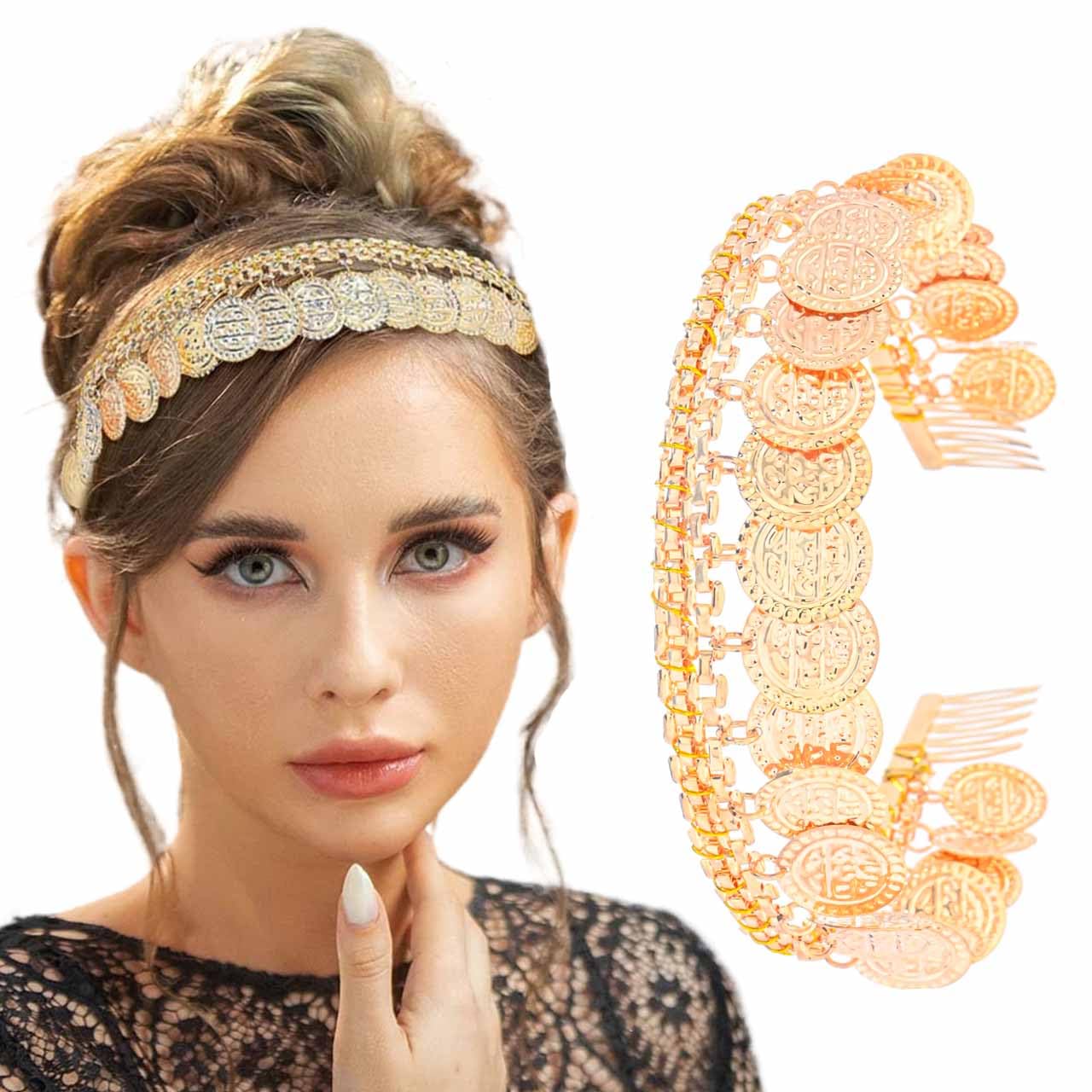 FstrendGold Coin Headband Belly Dance Headpieces Vintag Decorative Medallions Hair Accessory