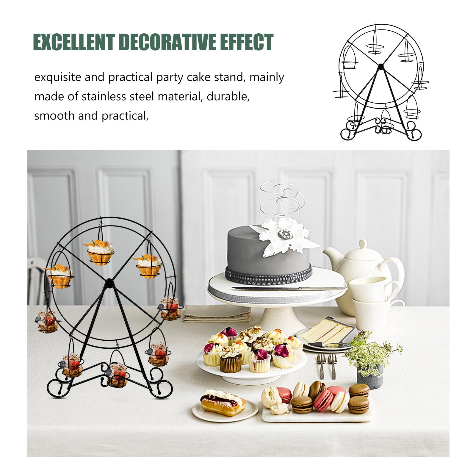 Hochzeitstortenregal aus Edelstahl in Riesenradform, 8 drehbare Cupcakehalter, eleganter Dessert Auslage für Hochzeitsfeiern und Partys