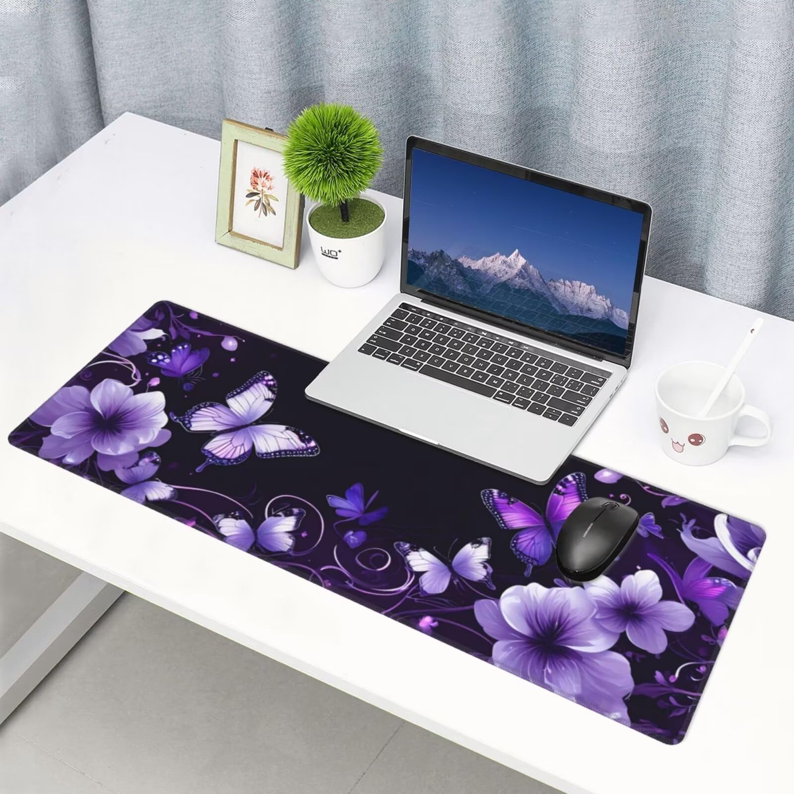 Tappetino Mouse, Tappetino Mouse Gaming Grande XXL 1500x800x3mm Tappetino Scrivania Mouse Pad, Base in Gomma Antiscivolo, Bordi Cuciti,Lavabile, Mousepad per Ufficio e Gaming (Fiori viola) R-764