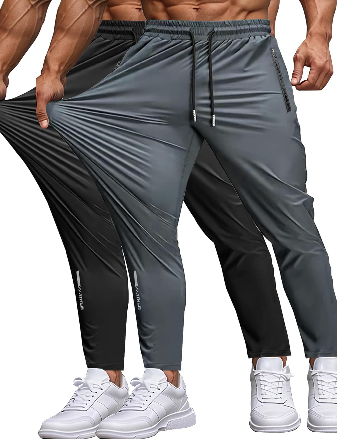Hidkat Men's Sweatpants Lightweight Active Pants Quick Dry for Running 、Jogging 、Yoga、Golf with Zipper Pockets