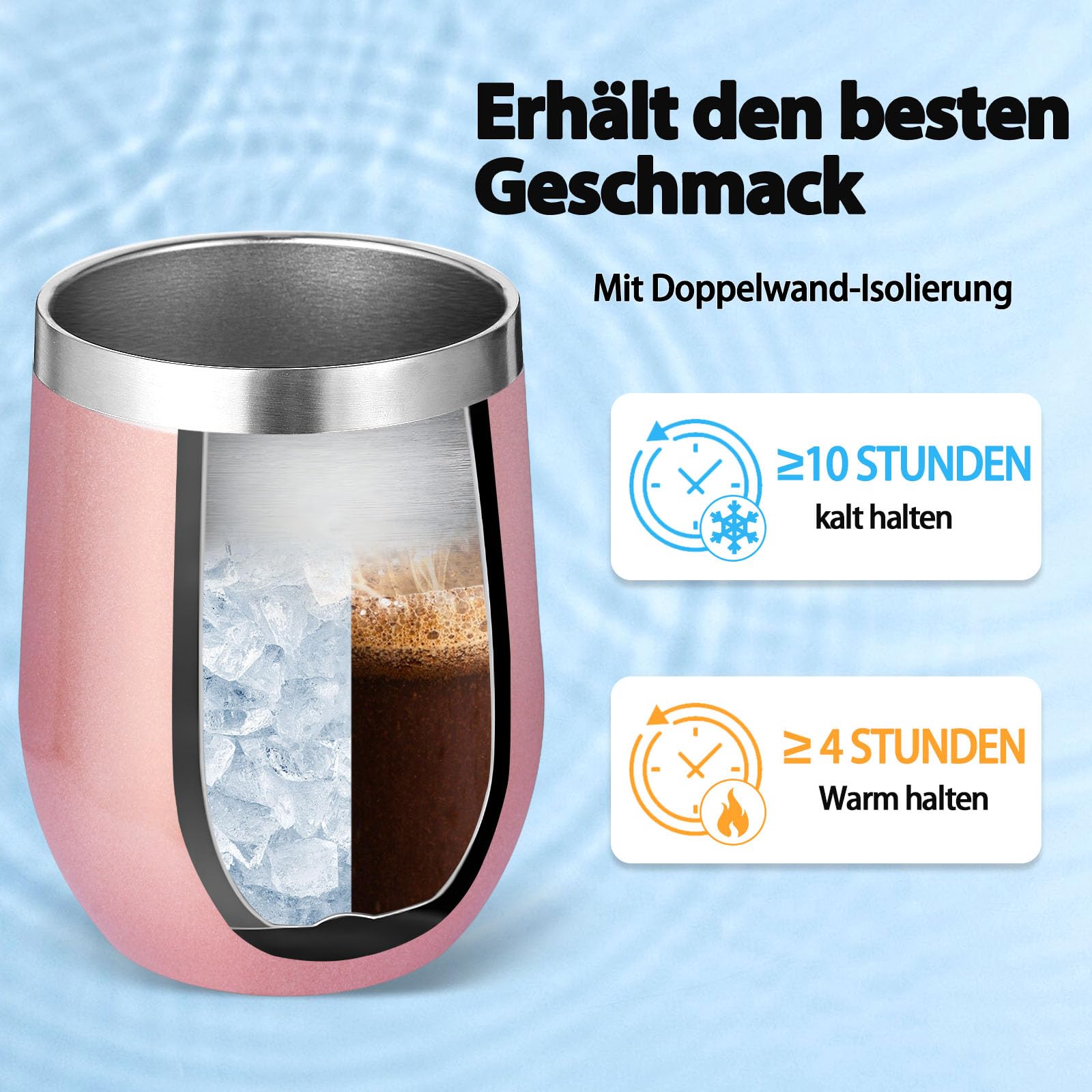Volhoply 12oz Edelstahl Weinbecher mit Deckel Bulk 8 Pack,Doppelwandige Vakuum stiellose Weingläser,Wiederverwendbare Metall Reise Kaffeebecher mit Strohhalm,Isolierte Tassen Geschenke (Mix,8)