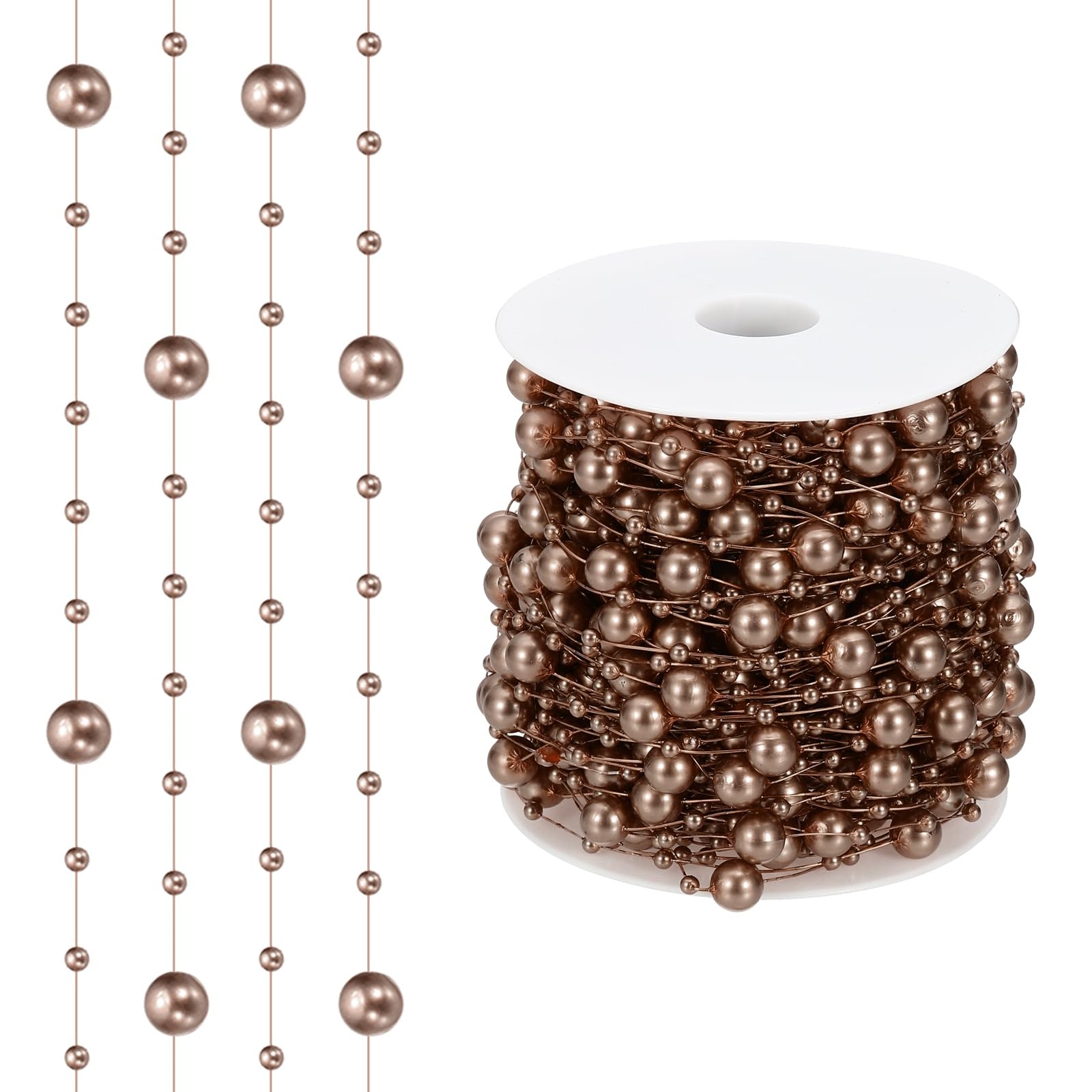 sourcing map 98 Feet Artificial Pearl String, Faux Pearl Beads Fishing Line String Beads Chain Vases Filler for Floating Candle Wedding Centerpiece Party Decoration, Brown