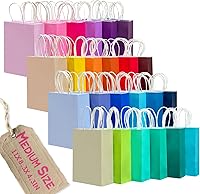 Qiqee 100 Pack Medium Paper Gift Bags with Handles - 10.6x8.3x4.3" Party Favor Bags in 24 Solid Colors
