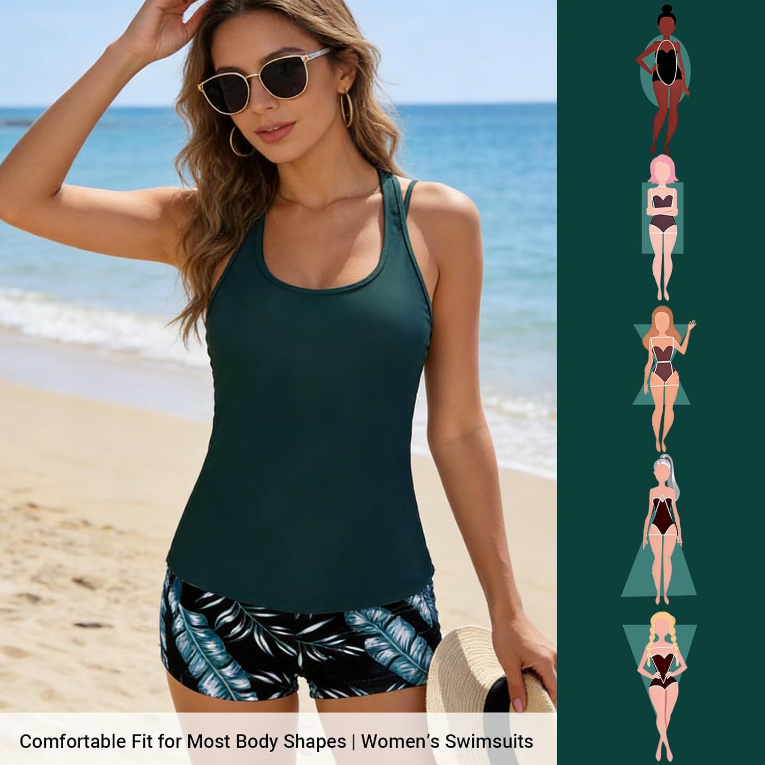 3 Piece Tankini Swimsuits for Women Tummy Control Bathing Suits Swim Tank Top Bra and Boy Shorts 2026