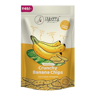Flyberry Gourmet Vacuum Cooked Banana Chips 120g(Pack of 4, 30g each) - No Palm Oil, Less than 6% Rice Bran Oil, Healthy