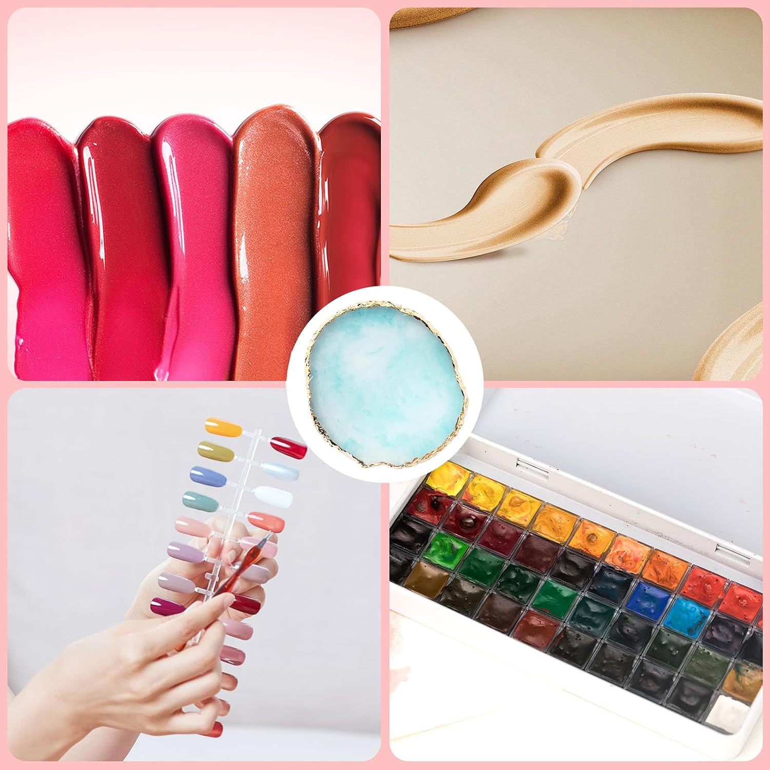 2 Pcs Resin Nail Palette Nail Polish Palette Nail Art Palette with Stainless Stirring Rod (Gray and White)