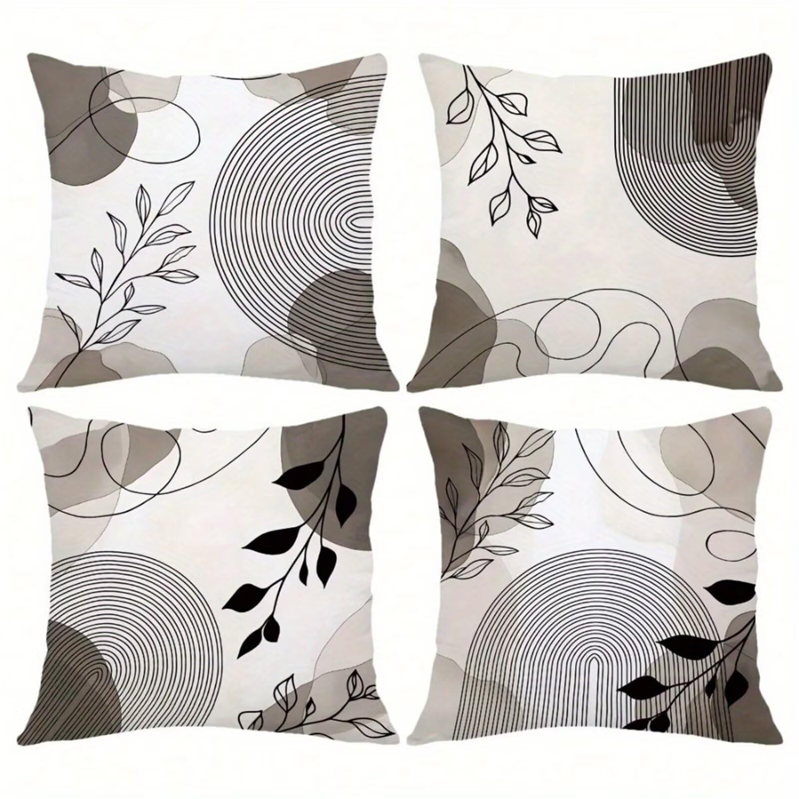 Housses de coussin 40x40 cm lot de 4 motifs courbes grises et noires en lin pour canapé
