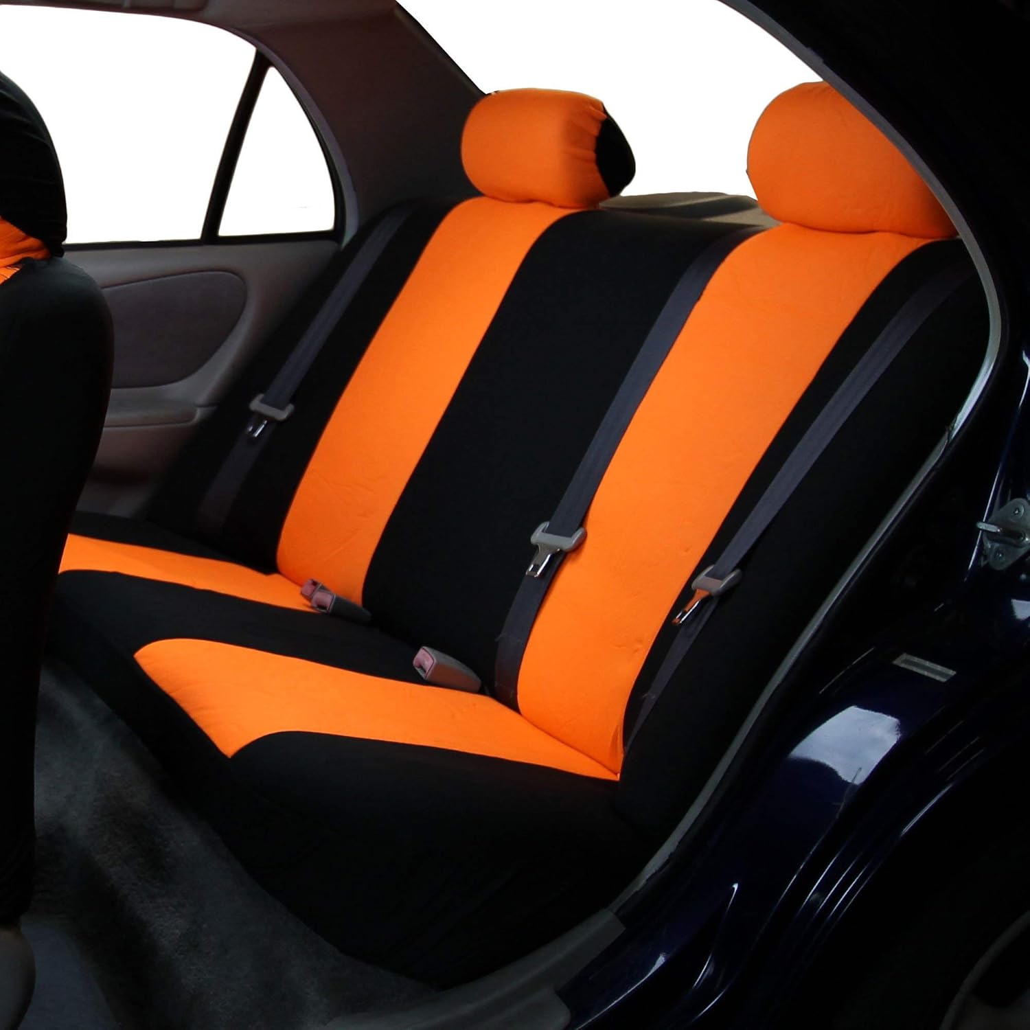 FH Group Car Seat Covers Flat Cloth Full Set – Universal Fit for Cars Trucks & SUVs (Orange) FB050115 + F14407