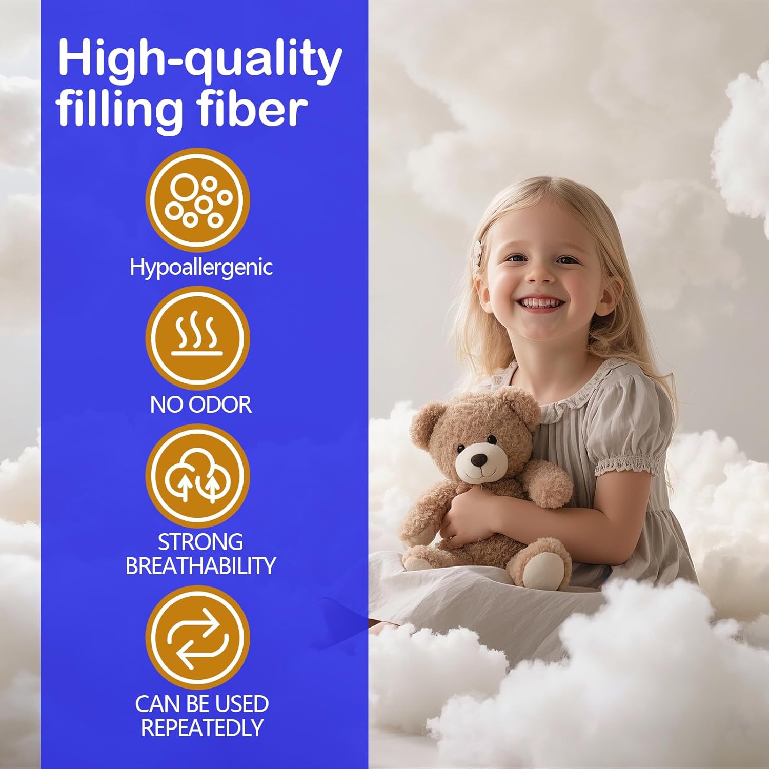 1500g/52.9oz Polyfill Stuffing for Stuffed Animals,Toys, Cloud Decorations, and More Crafts - Hypoallergenic Soft Pillow Filling Stuffing, High Resilience Fill Fiber, Machine Washable, Natural White