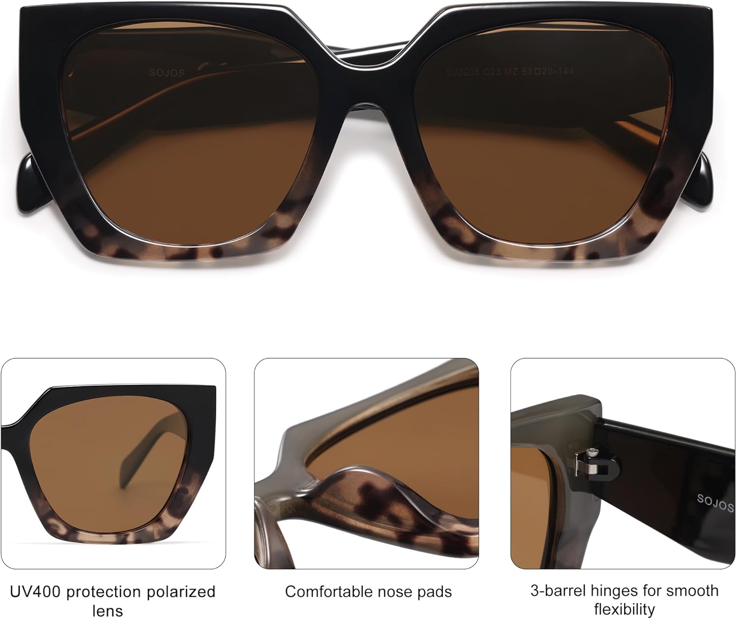 SOJOS Large Oversized Polarized Sunglasses for Women, Big Designer Womens Trendy Square Shades SJ2205 - Image 3