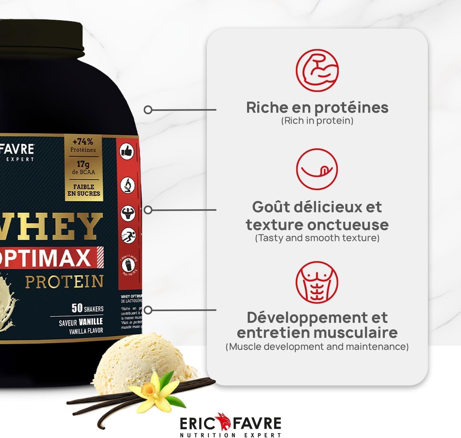 Pack Whey & Créatine – Whey Optimax 500g + Créatine Monohydrate Micronisée – Protéines 74% + Créatine Pure – Avant & Après Entraînement – Musculation & Performance - Eric Favre