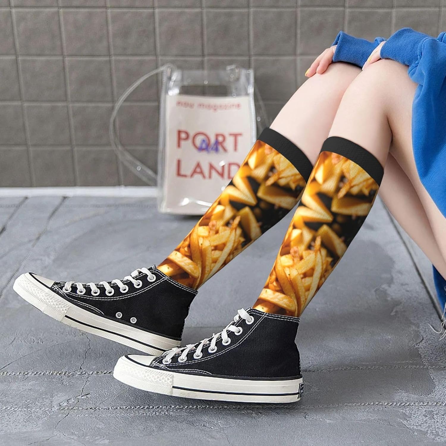 Fast Food Print Breathable Crew Neck Athletic High Socks,Suitable For Sports,Running,And Travel.