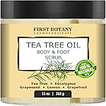 First Botany 100% Natural Tea Tree Oil Body & Foot Scrub with Salt - Best for Acne, Dandruff and Warts, Corns, Calluses, Athlete foot, Jock Itch & Body Odor