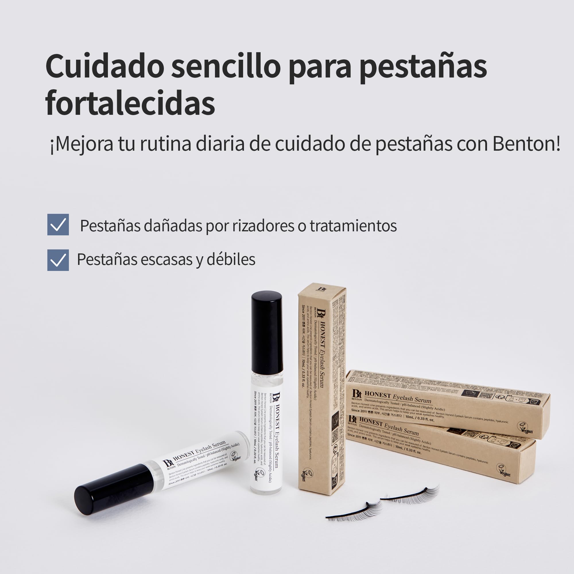 BENTON HONEST Eyelash Serum - Sérum coreano para el cuidado de las pestañas con ácido hialurónico y péptidos | Sérum para el crecimiento de pestañas y cejas (0.33 fl oz)