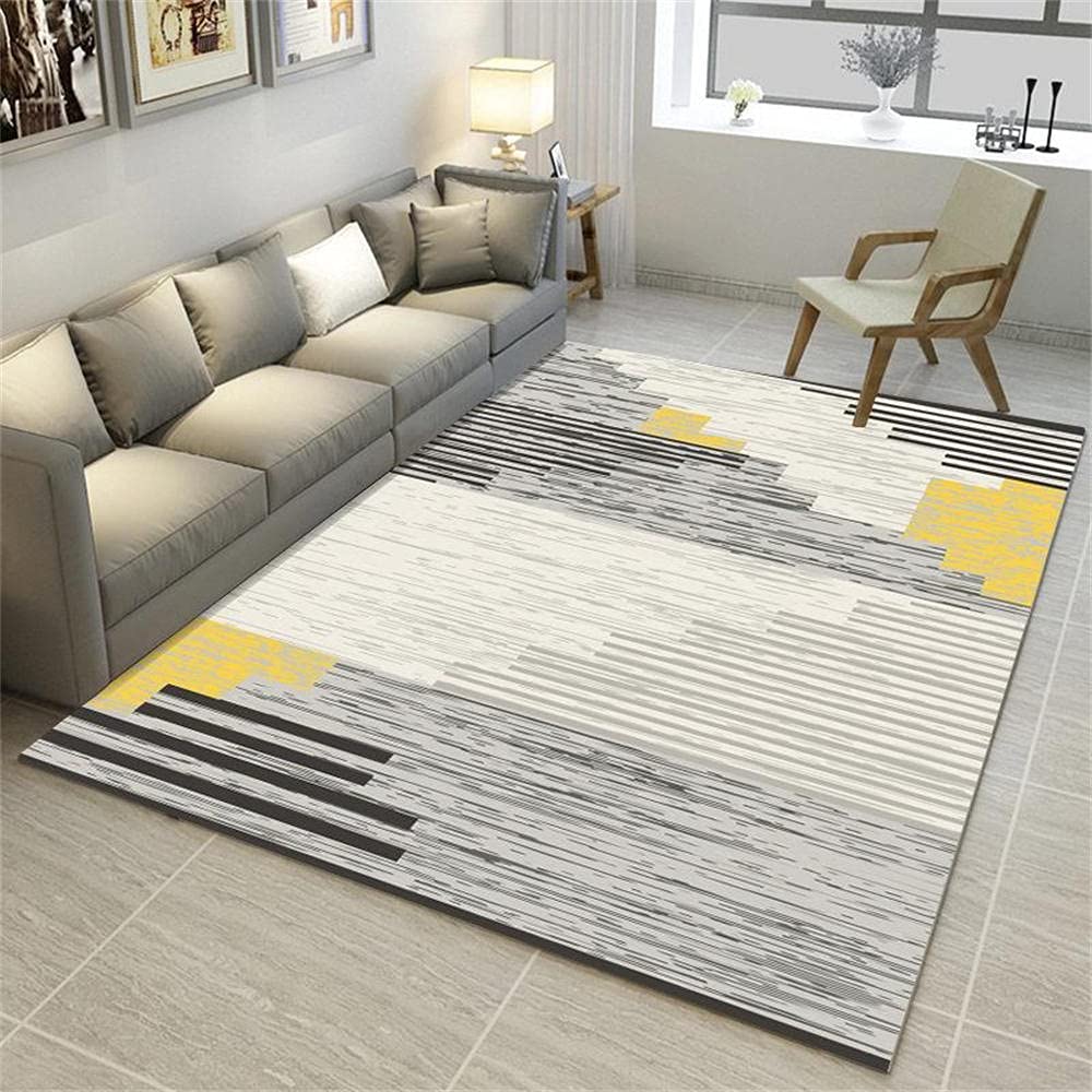 Tapis motif géométrique gris jaune création chaleureuse pour des moments doux en famille