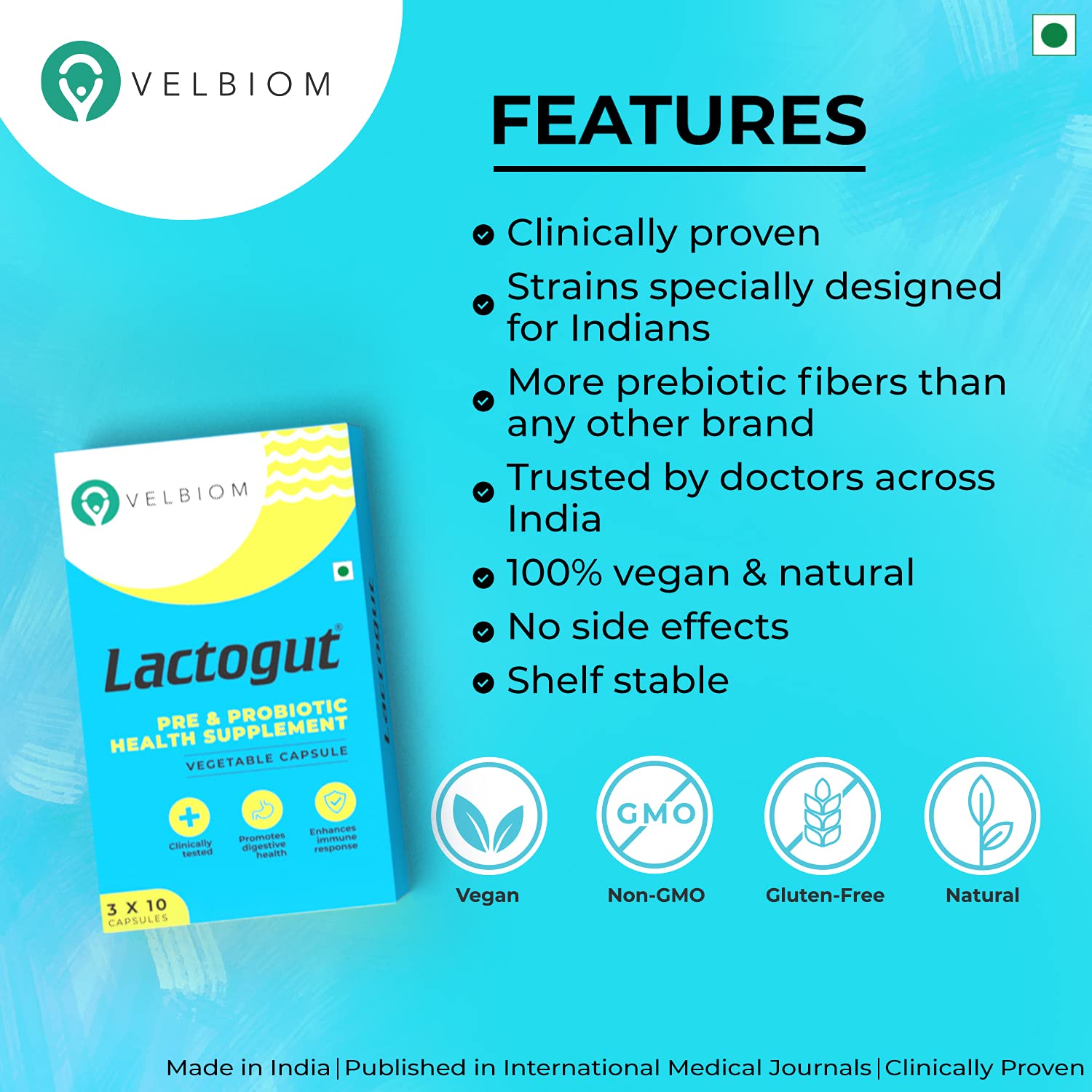 Buy Velbiom Lactogut Probiotics Supplement for Digestive Health, Gut