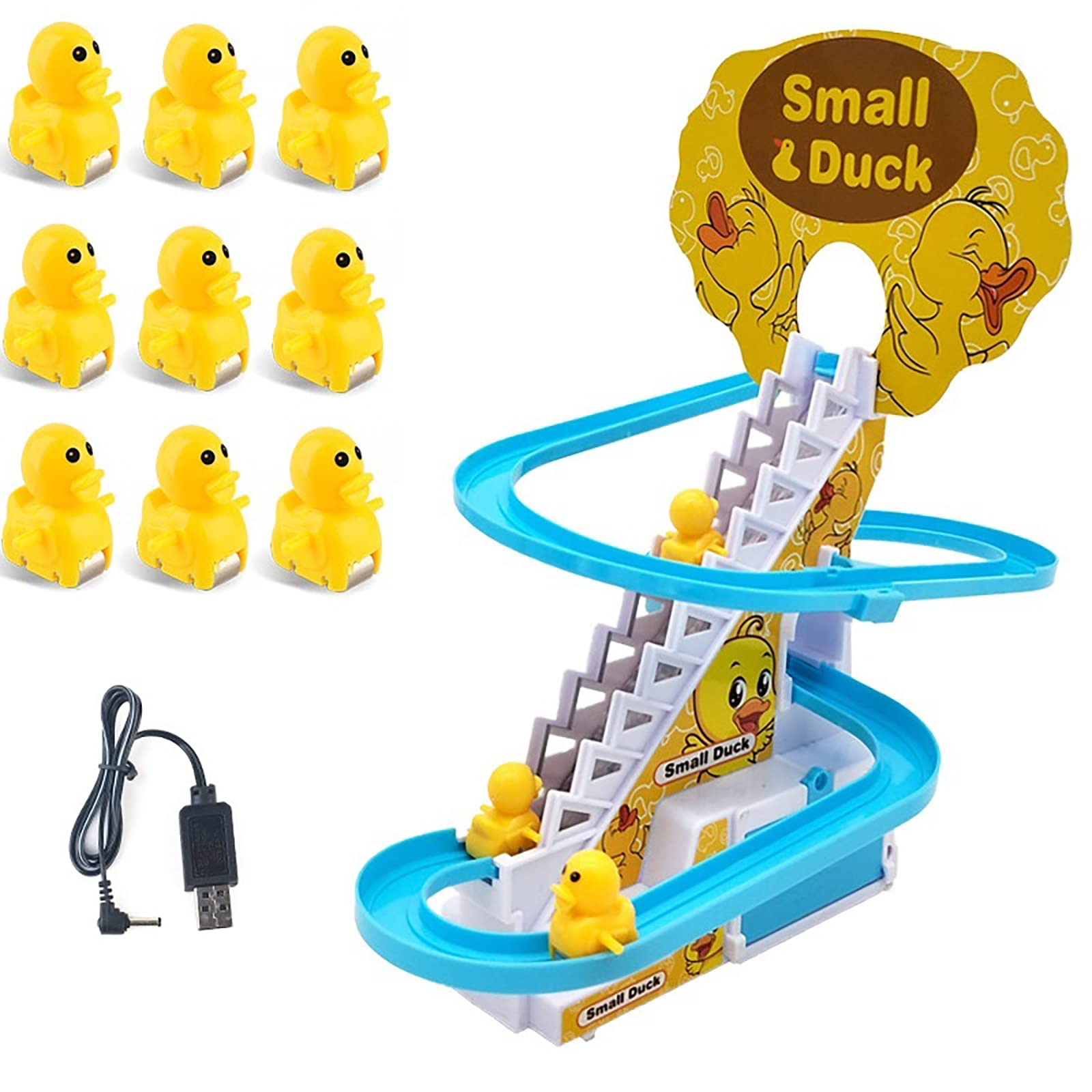 Little Duck Climbing Stairs Racing Track Set, Electric Roller Coaster With Music and Flashing LED Lights, Puzzle Go Racer (Battery + USB Powered)