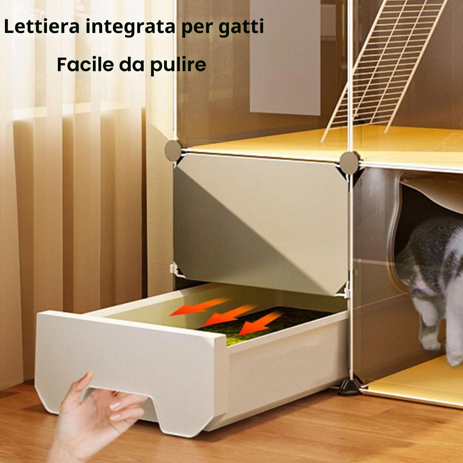 Gabbia Gatto 2 Piani con Lettiera, Recinto Interno/Esterno, Facile Montaggio