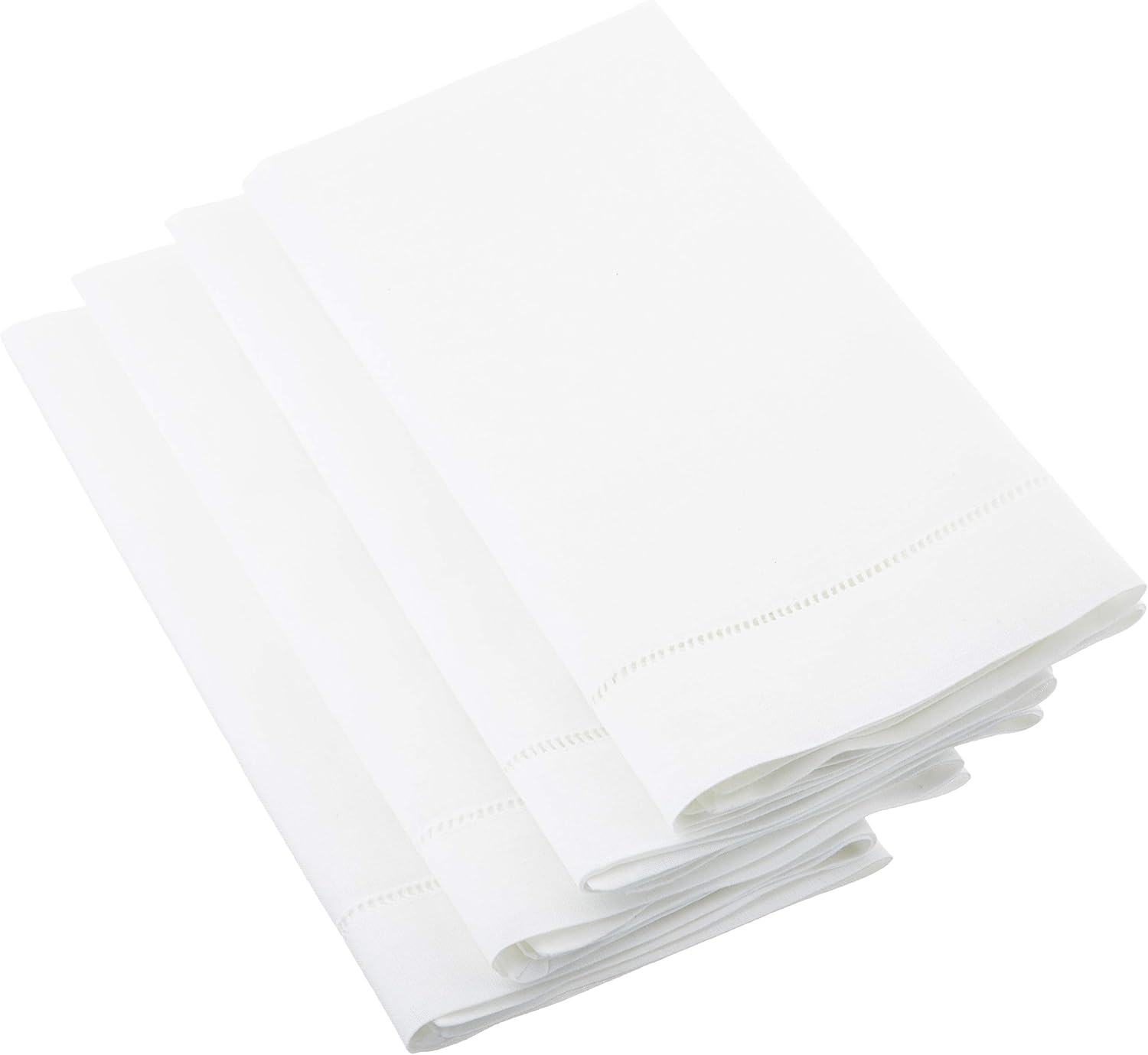 SARO LIFESTYLE Hemstitched Cloth Napkins (Set of 4) - Linen Blend Fabric Napkins for Weddings, Parties, Holiday Dining & Everyday Table Décor, 20"x20", White