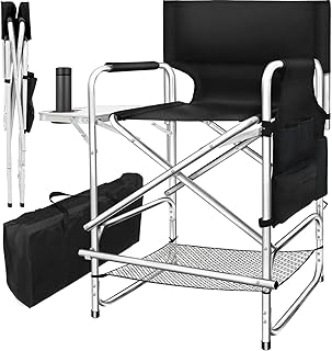 AQNIEGEP Makeup Artist Chair for Makeup Artist Directors Chair Tall 41'' Seat Height with Side Table Cup Holder Foot Suppo...