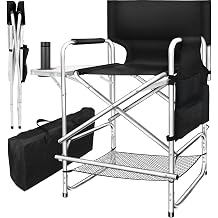 AQNIEGEP Contemporary Makeup Artist Director's Chair, 41" Tall, Black, Steel, Foldable, Space Saving, 400 lbs Load, For Makeup Artists, Camping