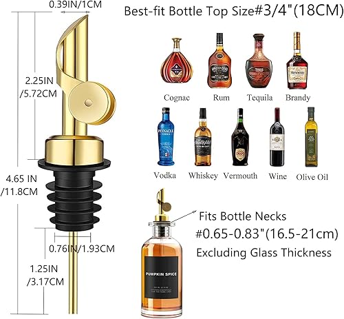 Miniatura 5 de Paquete de 4 boquillas de licor con peso, boquilla dispensadora de aceite de oliva con tapa automática abatible, boquilla de vertido para botellas