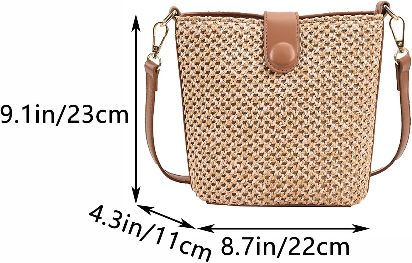 Women Straw Crossbody Bag Beach Handmade Rattan Shoulder Bags Hand Woven Leather Straps Straw Clutch Purse Vacation