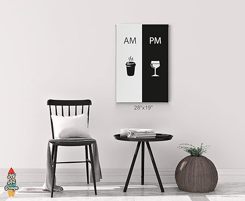 Miniatura 3 de HB Art Design AM and PM - Lienzo moderno en blanco y negro con estampado de café caliente y vino, arte de pared, decoración de cafetería, decoración
