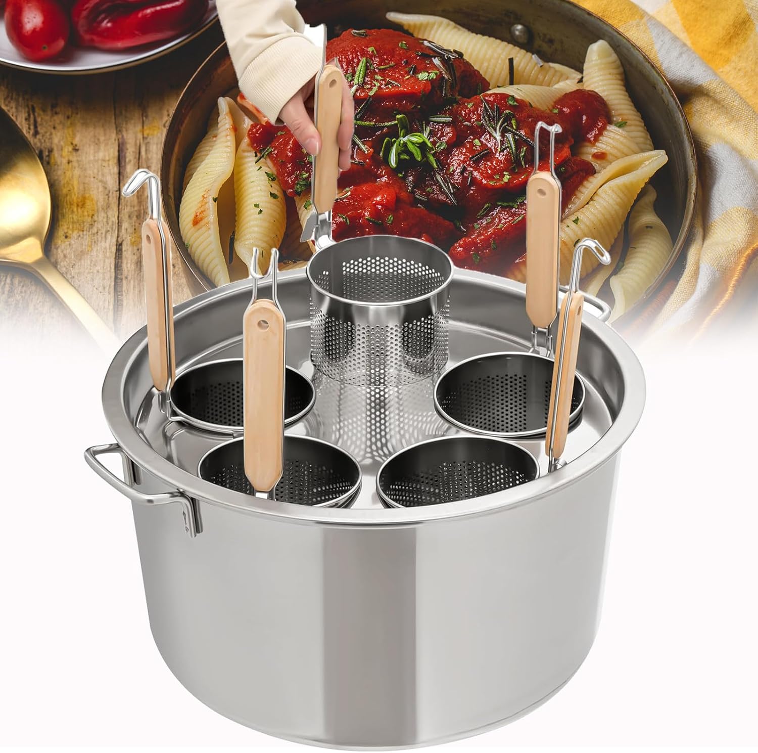 パスタクッカー パスタクッカーインサートセット ステンレススチール パスタポット ストレーナー バスケット付き 多機能ザル ヌードル