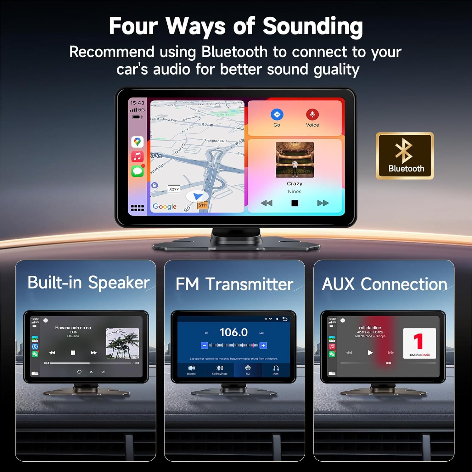 Carplay Screen for Car with 4K Dash Cam, 7'' Portable Wireless A-pple CarPlay & Android Auto Touchscreen with 1080P Backup Camera, Mirror Link/Bluetooth/GPS Navigation/Siri/FM for All Vehicles