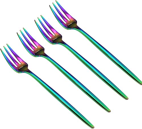 JASHII Juego de 4 utensilios de cocina de acero inoxidable 1810 con diseño de arco iris chapado en titanio pulido de lujo