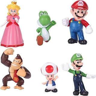 BLUE BARE Mario & Luigi Figurines Toy Cake Toppers, Birthday Party Decoration Set Mystery Box Room and Office Decor Collection (6-Pack)