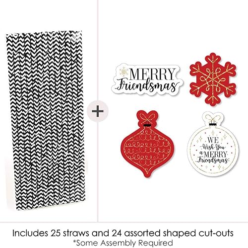 Miniatura 3 de Big Dot of Happiness Pajitas decorativas a rayas rojas y doradas para decoración de pajitas de papel para fiesta de Navidad de amigos, juego de 24