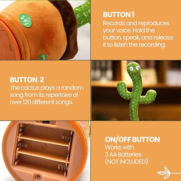 MAGIC SELECT Cactus Danzante. Peluche Parlante che Balla e Ripete la Tua Voce. Cactus di Peluche. Giocattolo con 120 Canzoni. Regali per Bambini. Funziona con batterie AA (Non Incluse) - 3