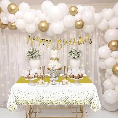 Miniatura 5 de Paquete de 4 manteles de color blanco y dorado, 86.6 x 51.2 pulgadas, manteles rectangulares dorados para bodas, cumpleaños, primera comunión, baby