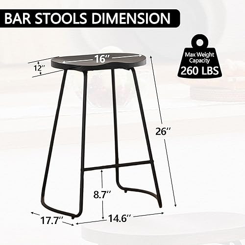 Miniatura 4 de HeuGah Juego de 3 taburetes de bar, taburetes de bar con asiento de silla de montar, taburete de bar sin respaldo de 26 pulgadas para isla de