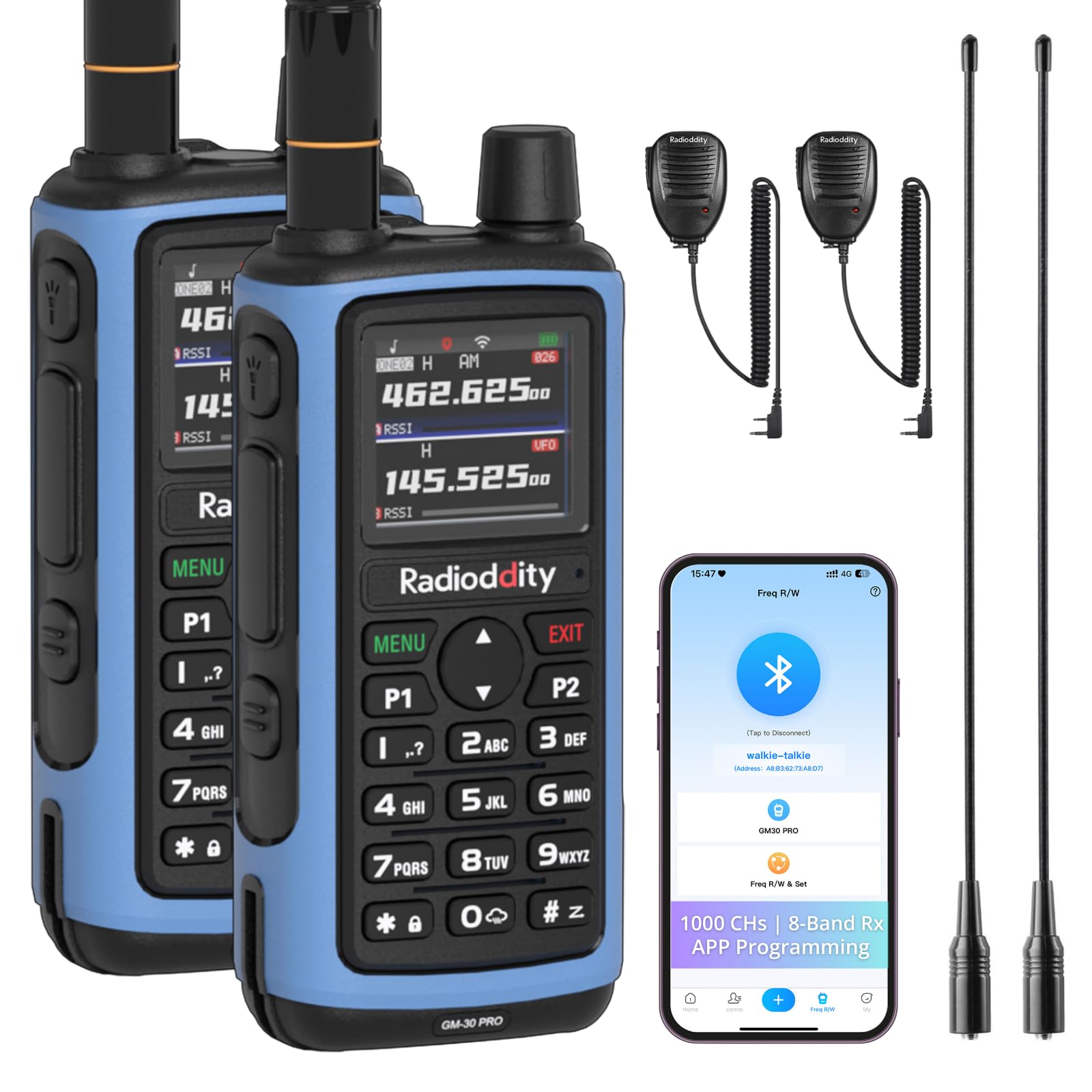 SHJ GMRS Radio Handheld With Bluetooth Programming - Dual Band Ham Radio With NOAA Weather