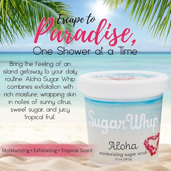 Primal Elements Sugar Scrub, Exfoliating Sugar Whip, Body Cleanser and Moisturizer - Aloha, 10 oz Package