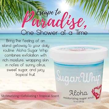Primal Elements Sugar Scrub, Exfoliating Sugar Whip, Body Cleanser and Moisturizer - Aloha, 10 oz Package
