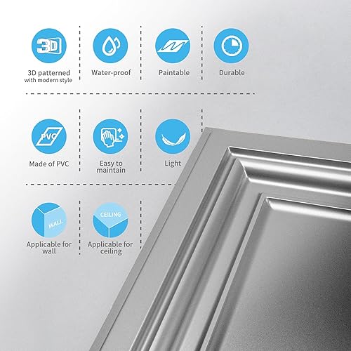 Miniatura 7 de Art3d Azulejos de techo de PVC, hoja de plástico de 2 x 2 pies en blanco (paquete de 24)