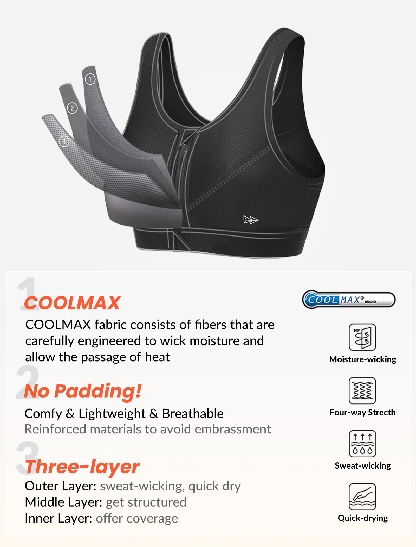 Yvette Sport-BH für Damen, Racerback, Laufen, Fitness, bauchfreie Tops