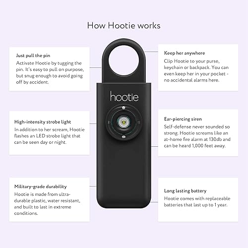 Miniatura 3 de Hootie Llavero de alarma personal para mujeres, hombres y niños, sirena de seguridad de mano, negro, blanco y azul marino (paquete de 3)